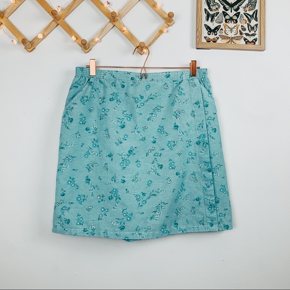 Vintage Pants - vintage teal blue floral skort authentic 90’s